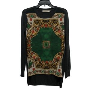 Cluny Women's XS Gray Jade Green Long Sleeve Silk Cashmere Blend Top Blouse